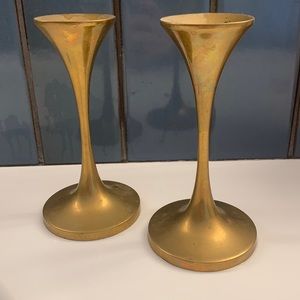 Pair of Mid-century brass candlestick holders 5.75” tall Malm
